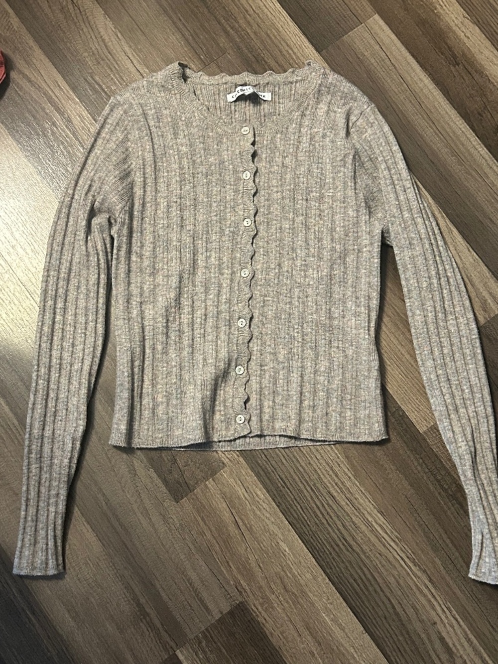 Celebrity Pink Gray Ribbed Button Front Cardigan Top Size M